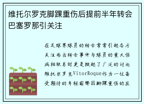 维托尔罗克脚踝重伤后提前半年转会巴塞罗那引关注